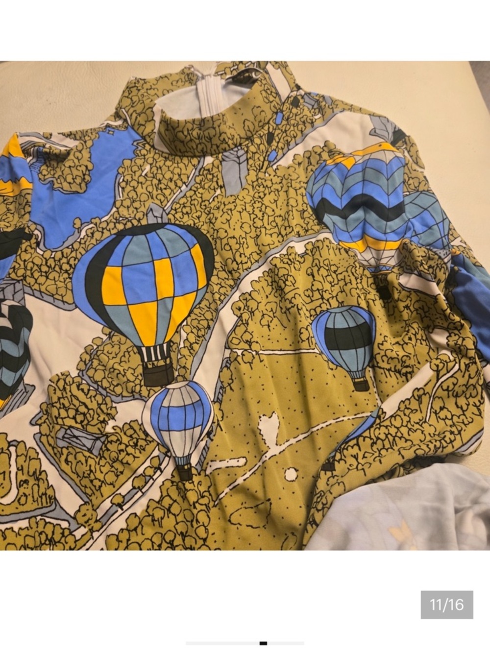 Tory Burch Olive Maxi Dress with Sky Blue & White Hot-Air Balloon Print - Picture 11 of 14